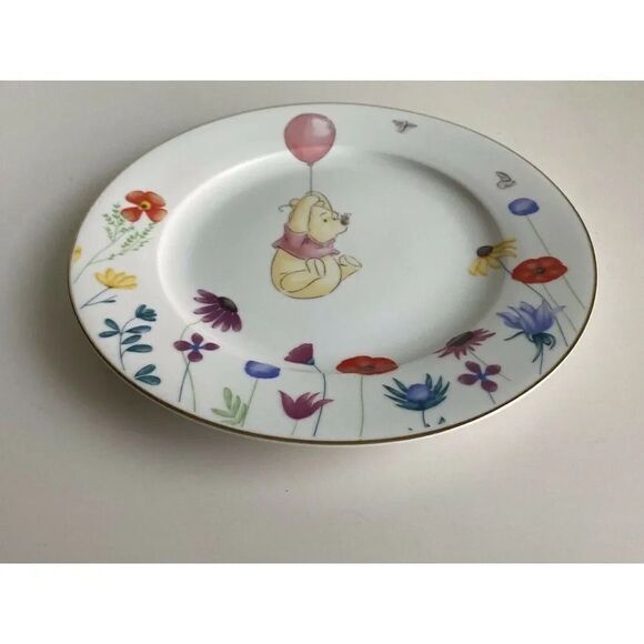 Disney Winnie The Pooh Balloon Spring Floral Dinner Plate Golden Rim Easter New - Picture 5 of 9